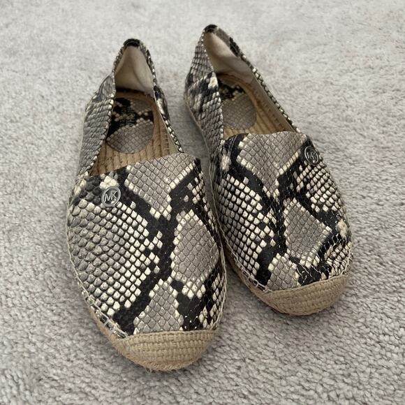MICHAEL Michael Kors Snakeskin Leather Flat Espadrille Slip On Loafer Gray 8 - Picture 1 of 6